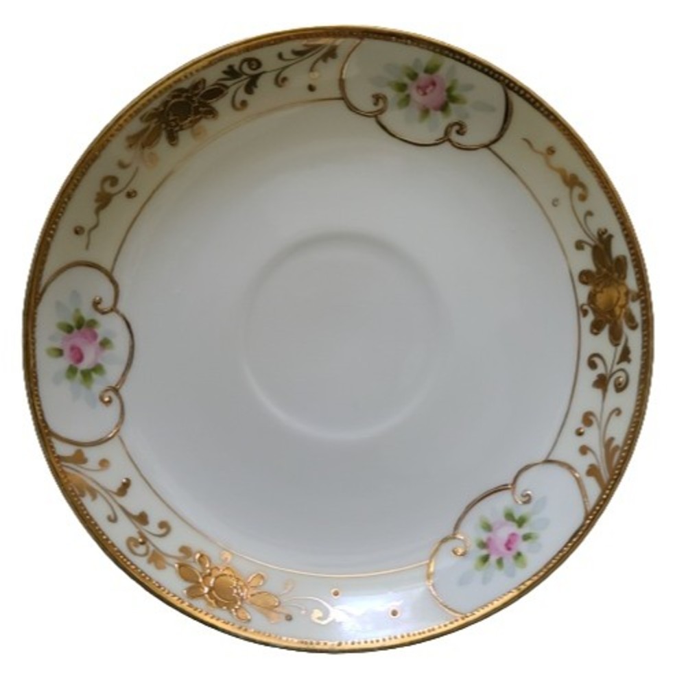 Nippon Hand Painted Porcelain Saucer Plate Floral Gold White 5.5"